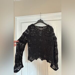 Black open knit sweater